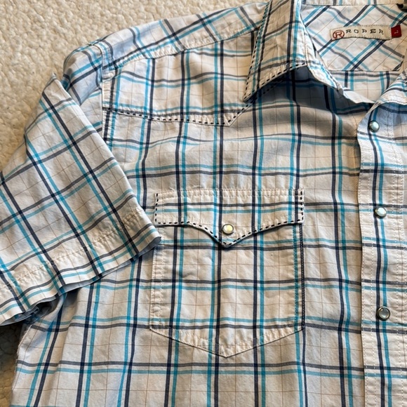 Roper Blue and White Casual Snap Button Down Shirt - Picture 4 of 7